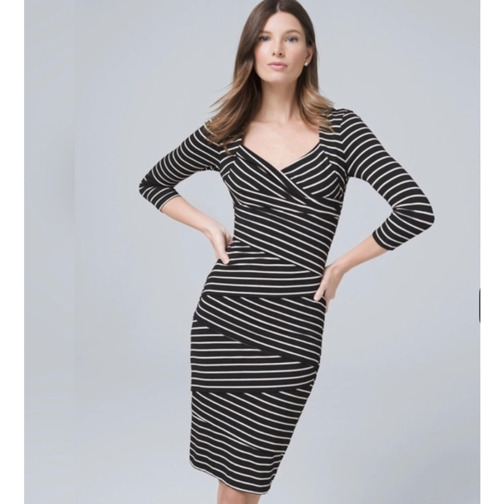 White House Black Market Striped Bodycon 3/4 Sleeve Dress Size 6